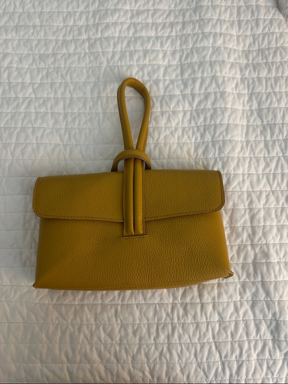 Mustard Yellow Leather Wristlet Clutch